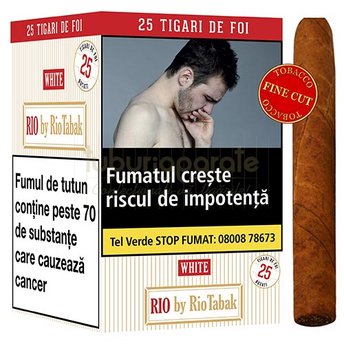 Pachet cu 25 tigari de foi cu tutun firicel de calitate RIO White by RioTabak 240g